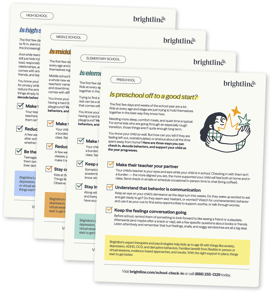 School check-in checklists thumbnail for all four pdfs
